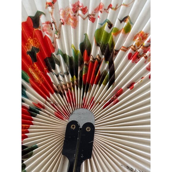 Vintage Chinese Fan With Floral Design Bird & Black Handle Virgin Islands - Picture 6 of 15